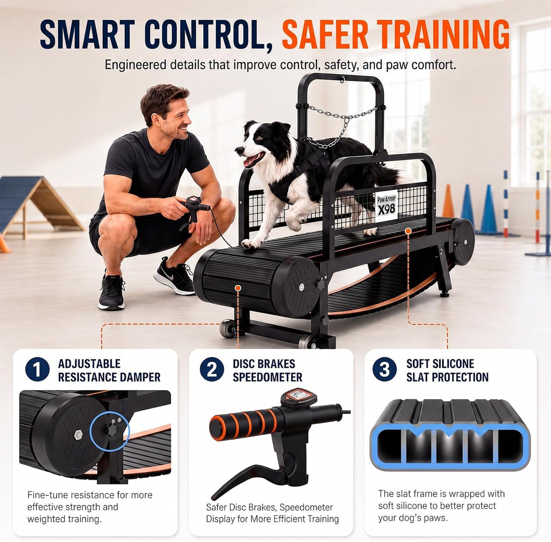 Curved Dog Treadmill with Silicone Slats and Disc Brakes