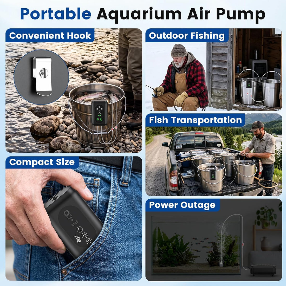 AQQA Battery Powered Aquarium Air Pump, Quiet Fish Tank Oxygen Pump