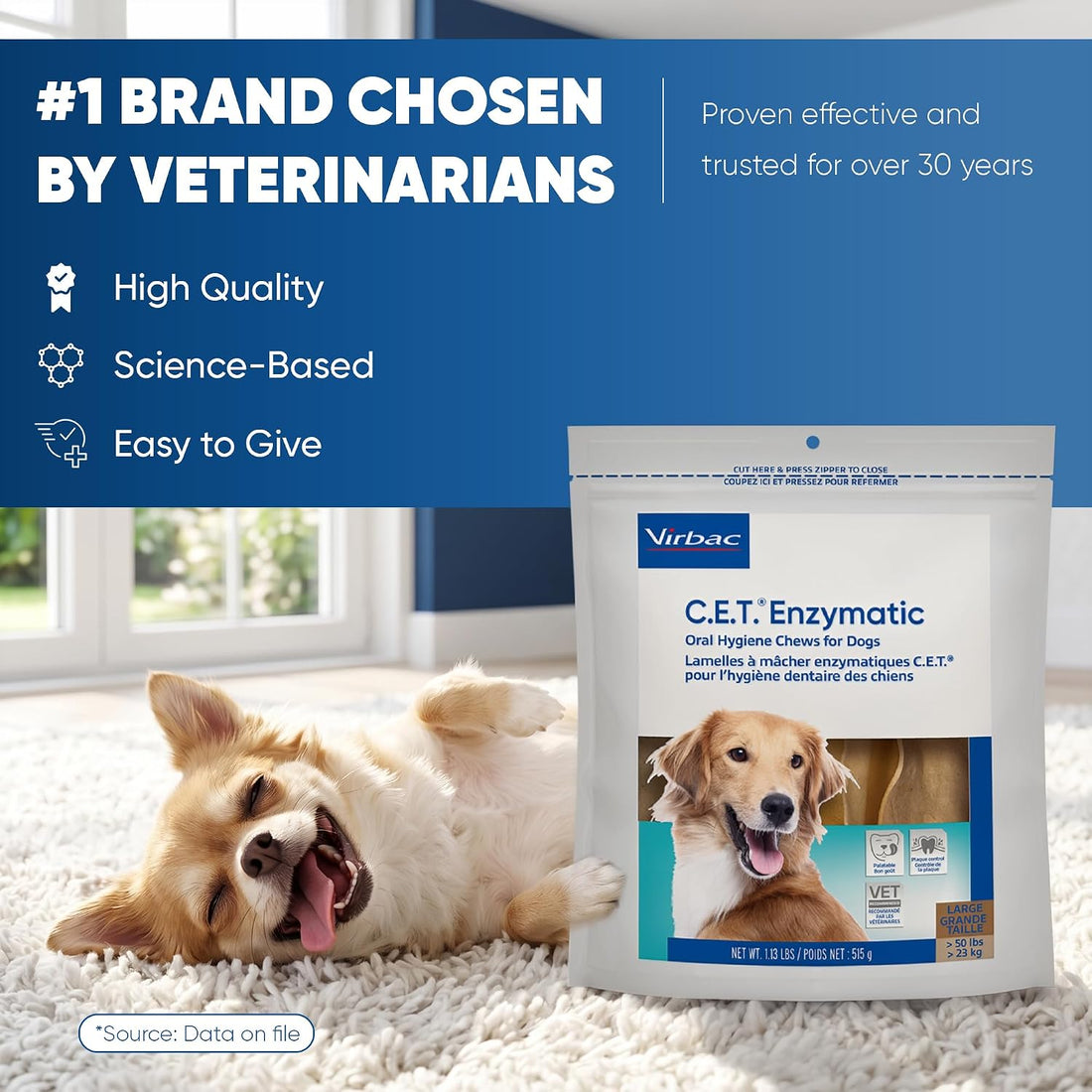 Virbac C.E.T.® Enzymatic Oral Hygiene Chews for Dogs, Large