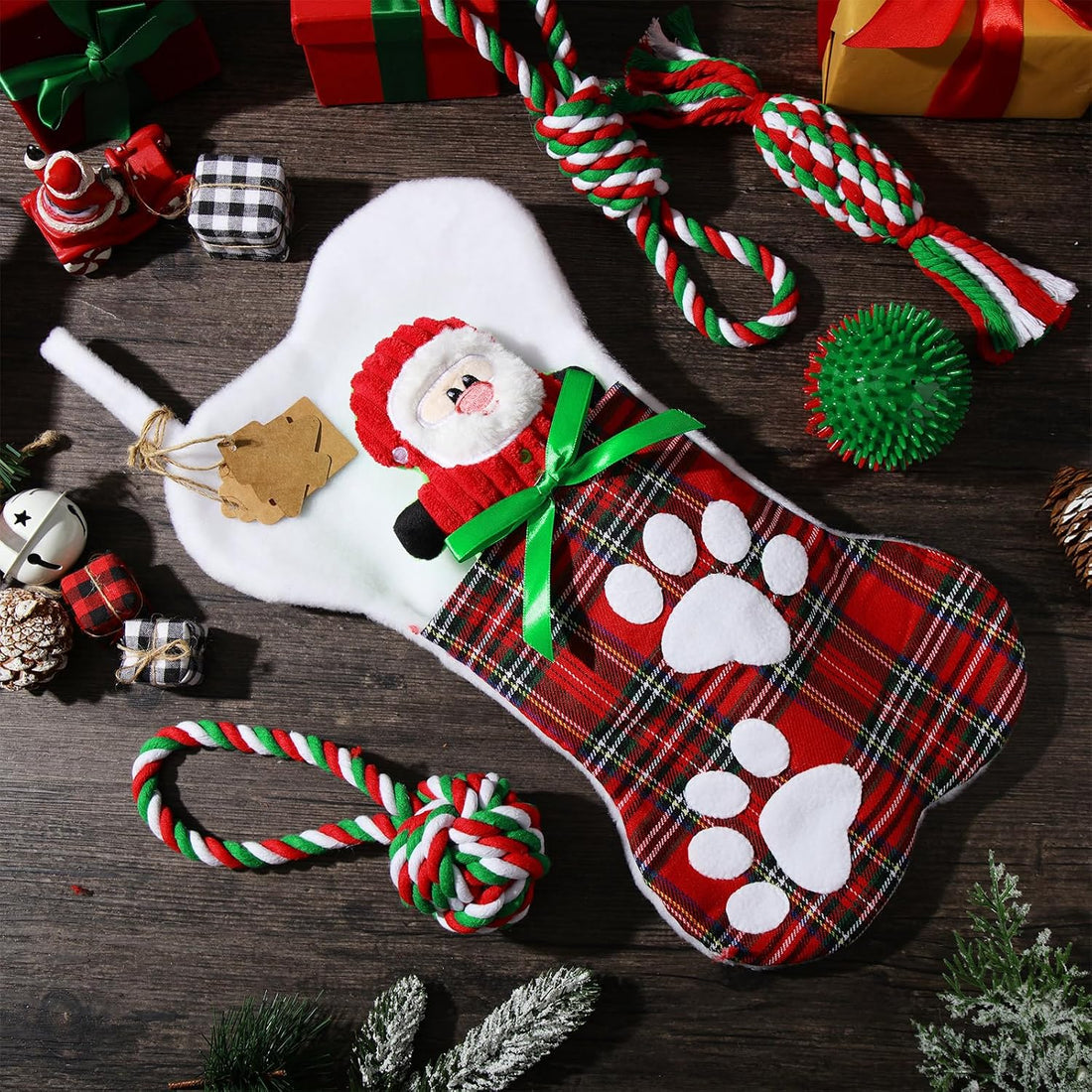 Dansydaisy 10 Pcs Christmas Dog Toys Bulk Xmas Themed Gift Puppy Chew