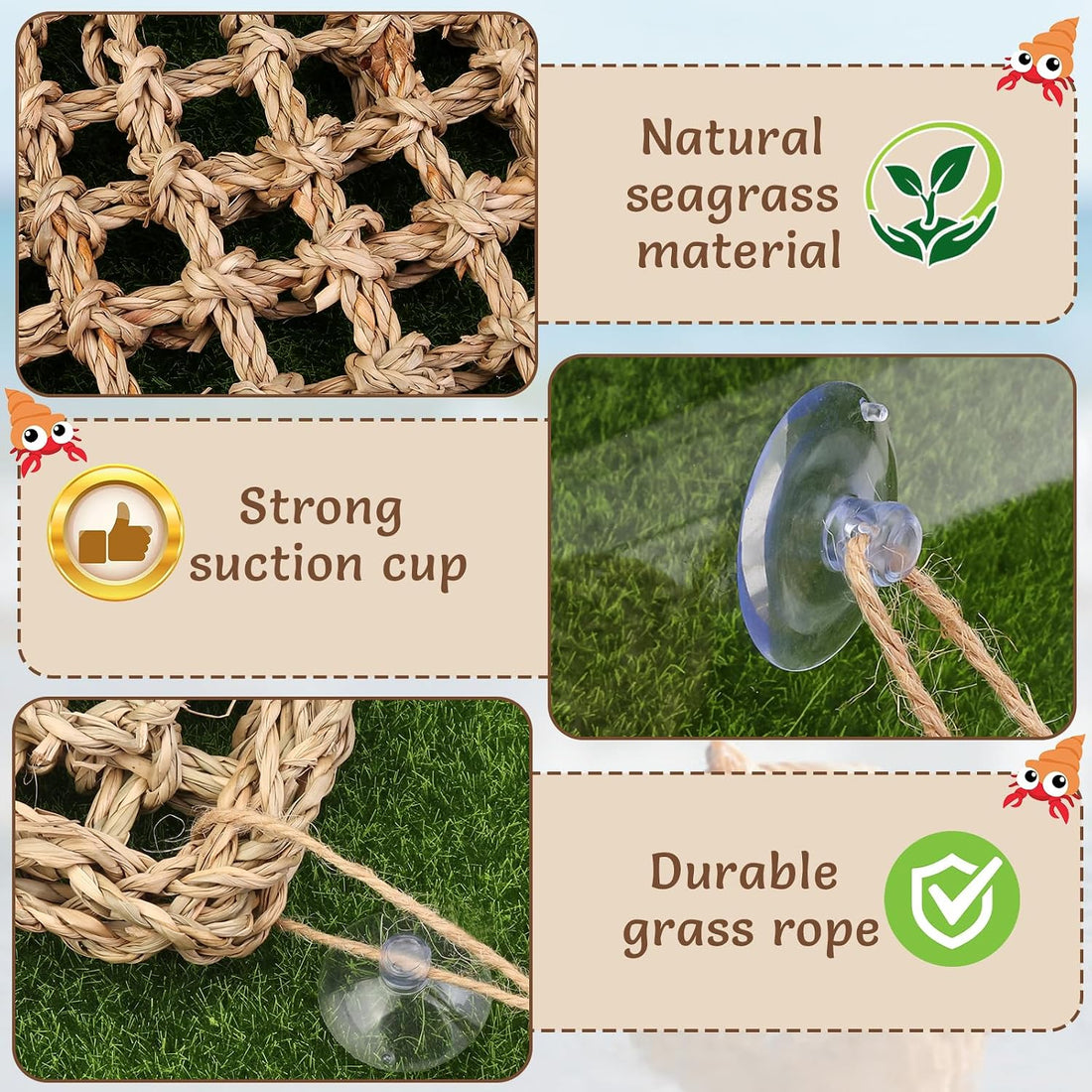 Hermit Crab Climbing Toys,Lizard Seagrass Mat,Hermit Crab Hammock