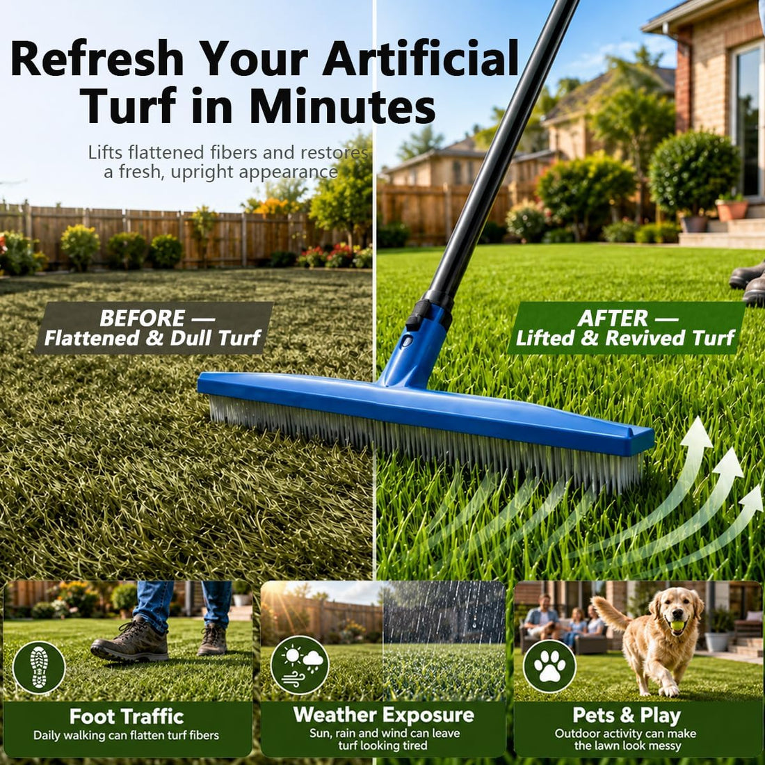 Gardtech 2-in-1 Artificial Turf Rake Brush for Grass