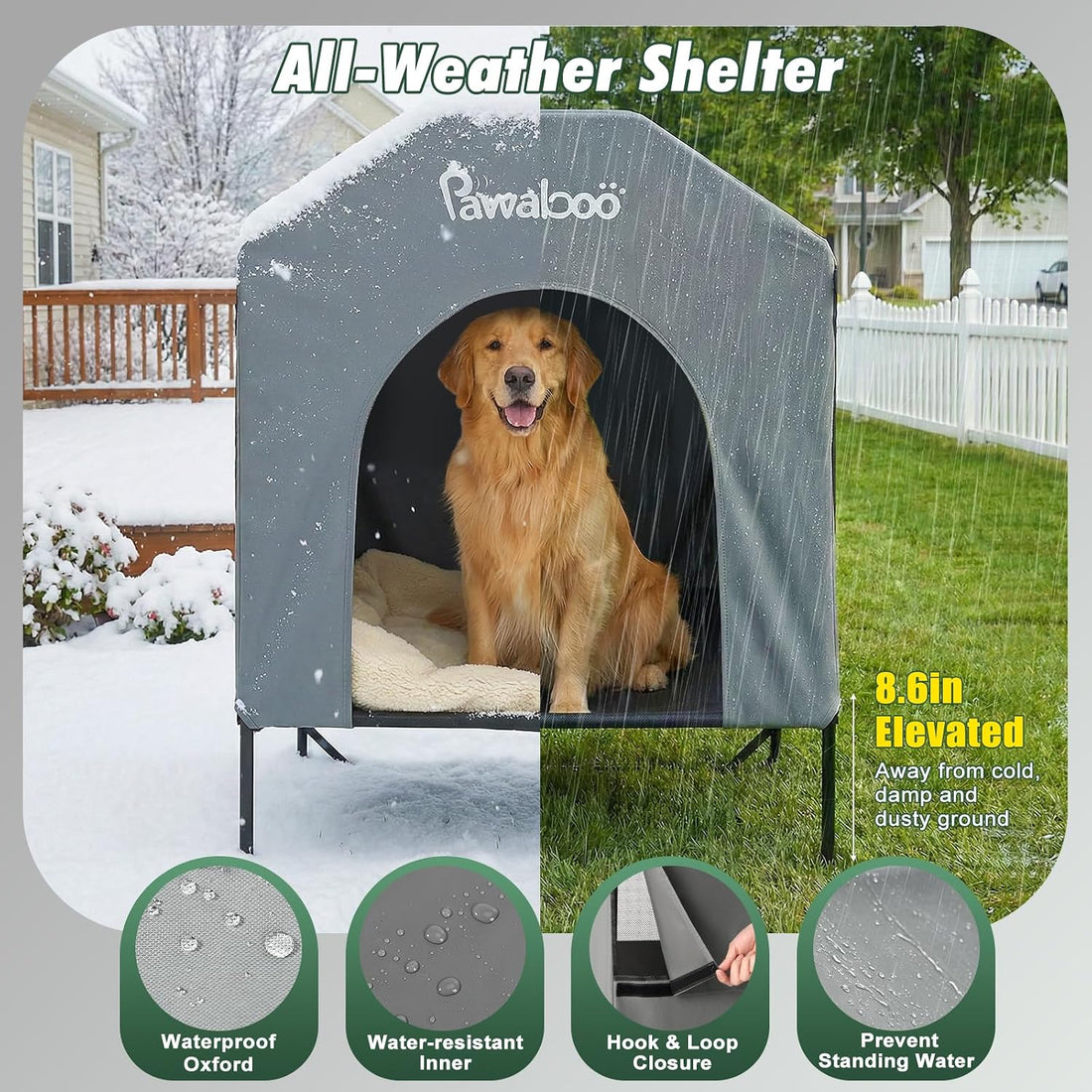 Pawaboo 47" XL Dog House Outdoor Weatherproof