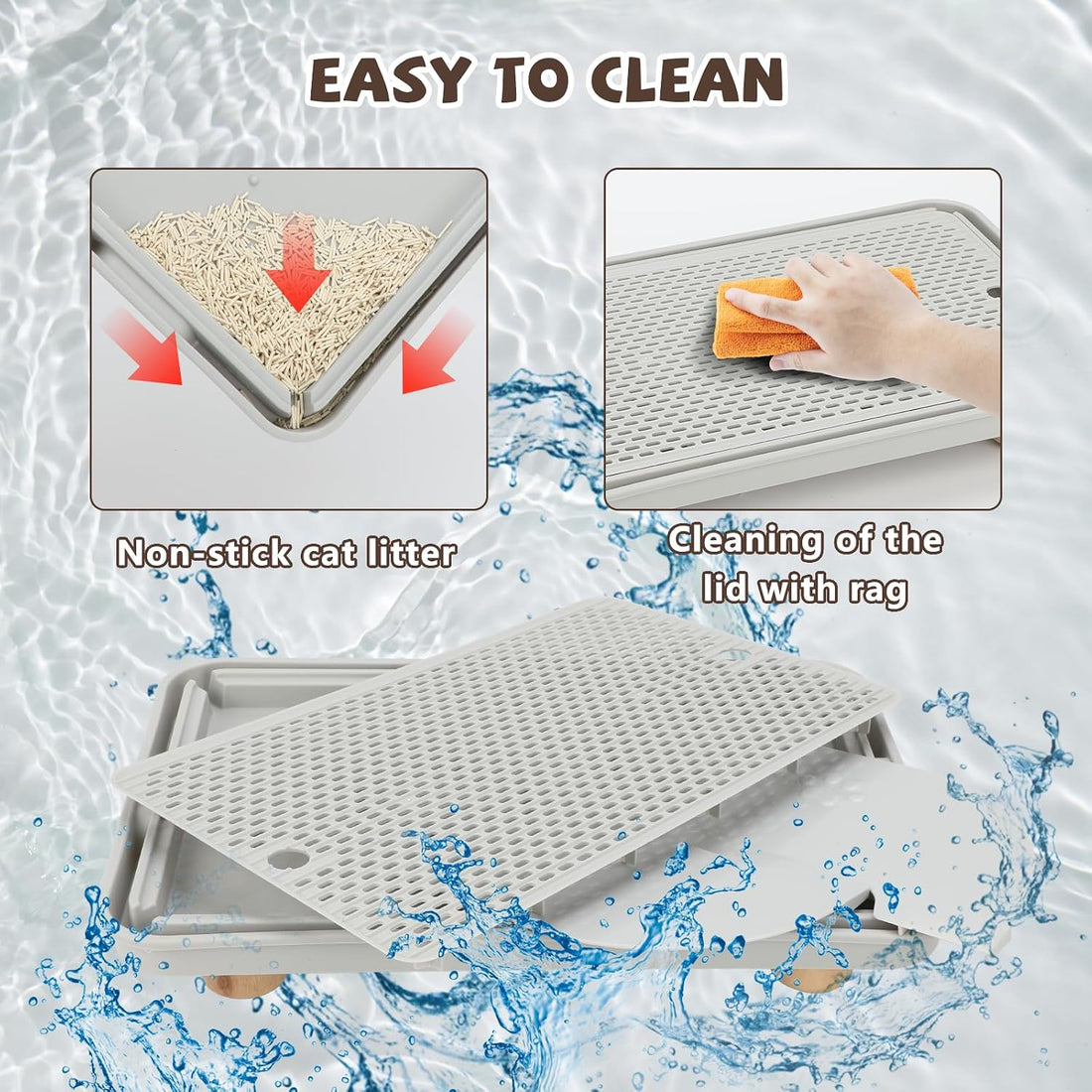 Cat Litter Box Step, Cat Ramp for Litter Box with Baffles, Gray