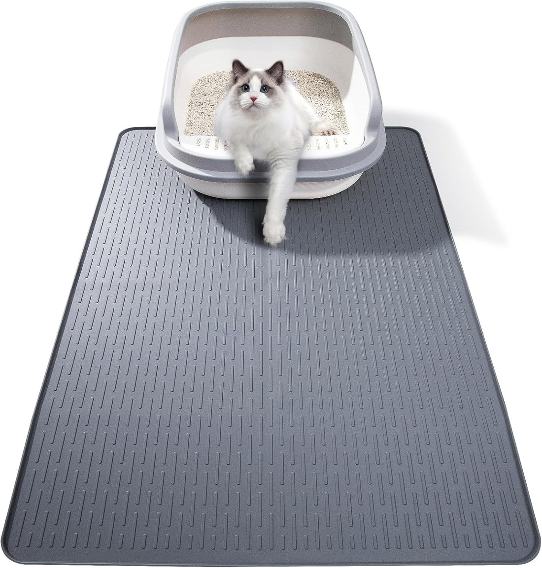 Silicone Cat Litter Mat, Waterproof, Raised Edge, 28 x 20 in, Gray