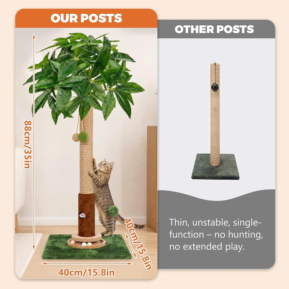Fantasreen 35" Cat Scratching Post with Track Ball & Toys