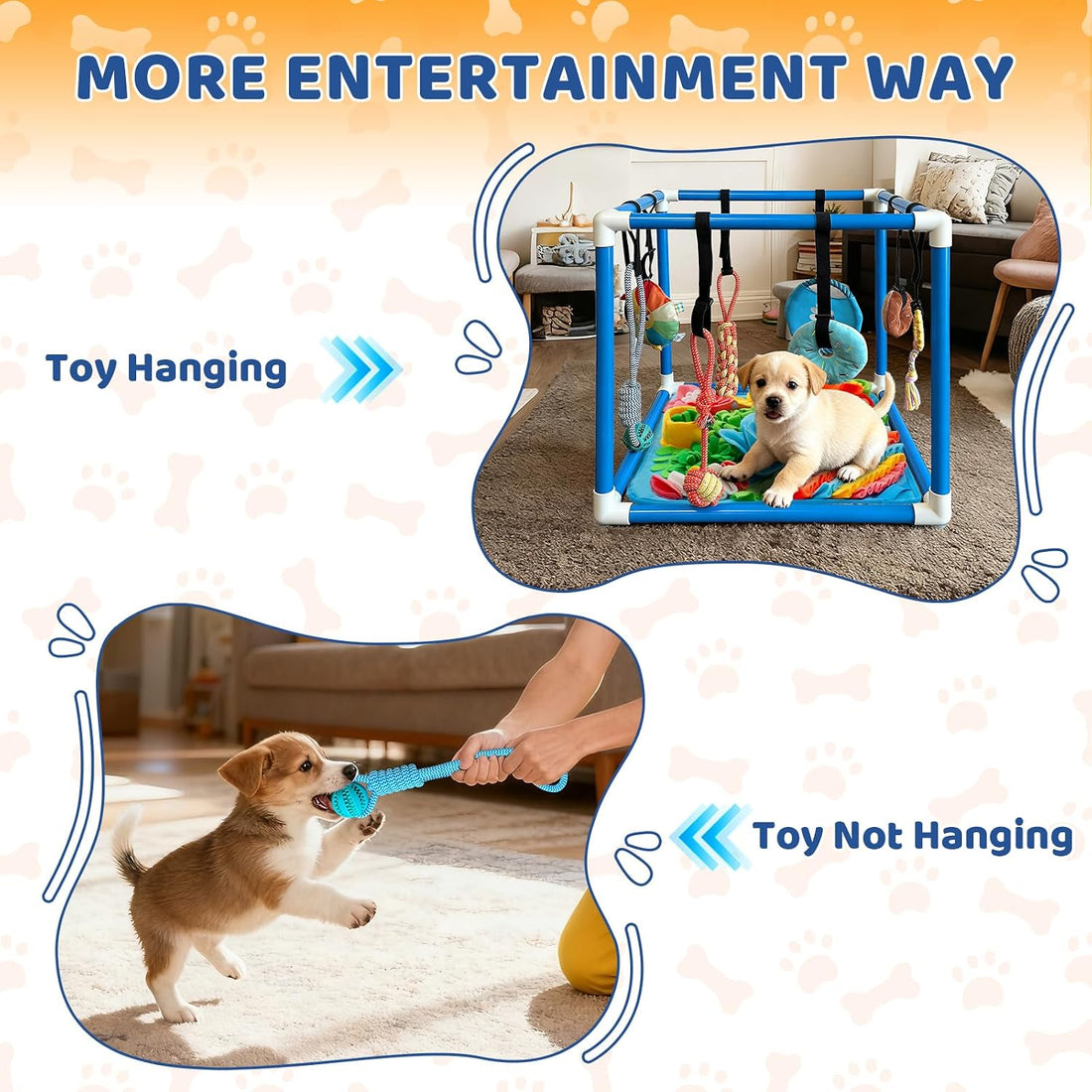 Puppy Play Gym & 8 Toys (Blue,19.6″ x 19.6″ x 19.6″) with Snuffle Mat