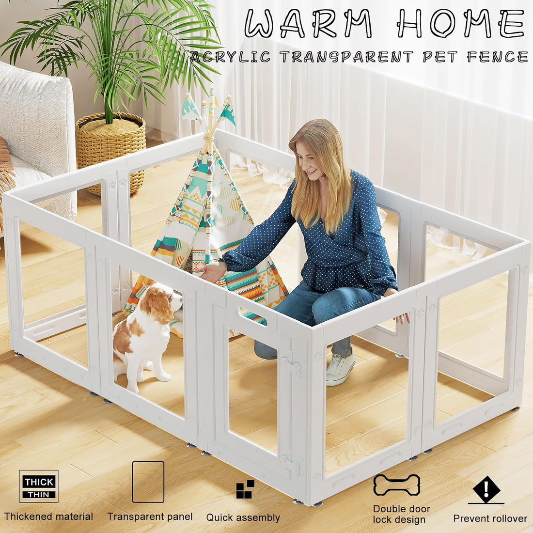 Clear Acrylic Dog Playpen with Door,23.6" Puppy Playpen,Easy Assemble
