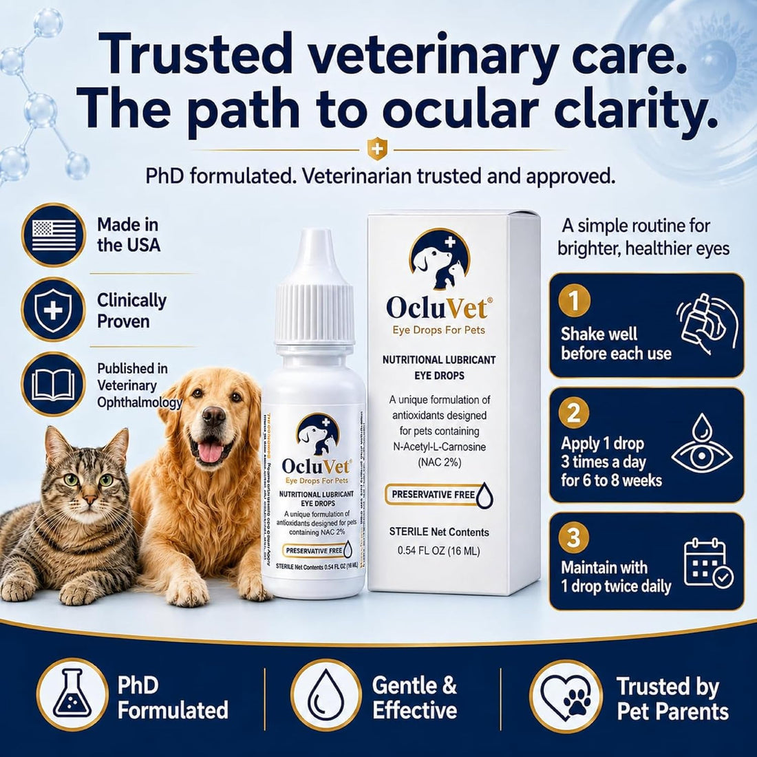 OcluVet Pet Eye Drops for Dogs & Cats, 2% NAC, 16 mL