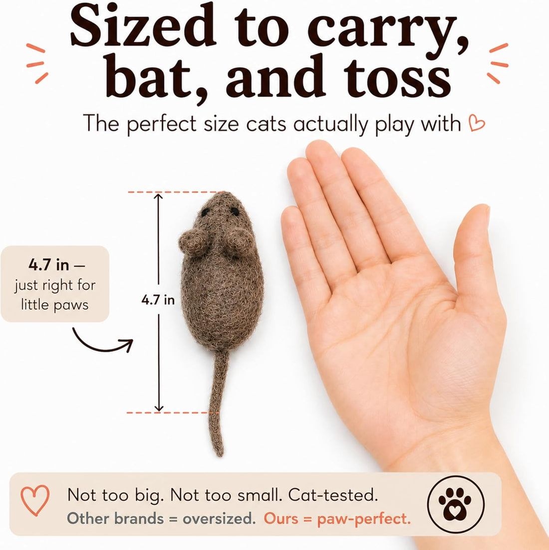 Cat Mice Toy 3 Pack, Felt Mouse Toy for Indoor Cats, No Catnip