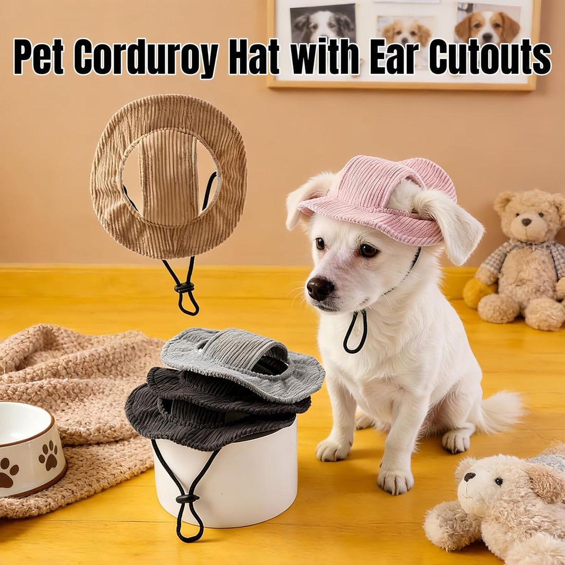 Corduroy Dog Sun Hat with Ear Holes