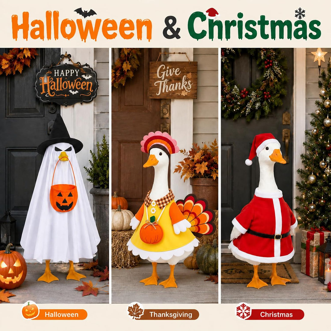 8 Set Holiday Porch Goose Outfits 23 inch All Seasons Goose Clothes