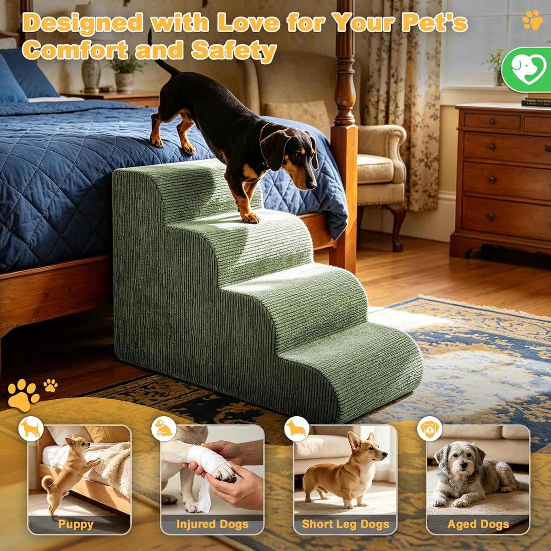 Olaivy Dog Stairs for Small Dogs 17.7" H