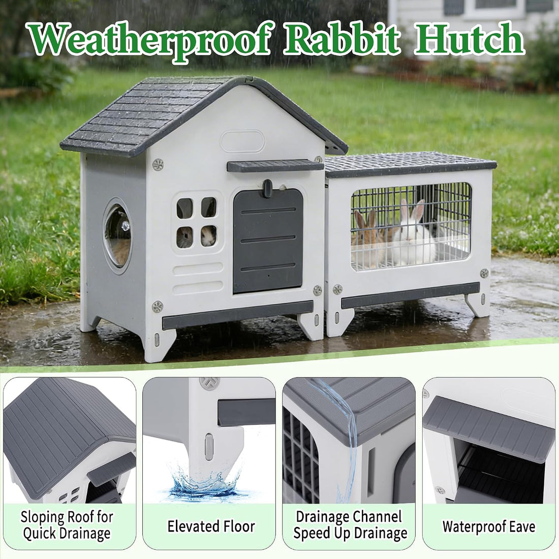 Rabbit Hutch Outdoor Indoor Plastic Bunny Cage Enclosure Guinea Pig