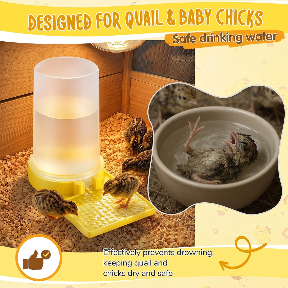 2 Pack Quail Water Feeder, Anti Drowning Design, 400ml