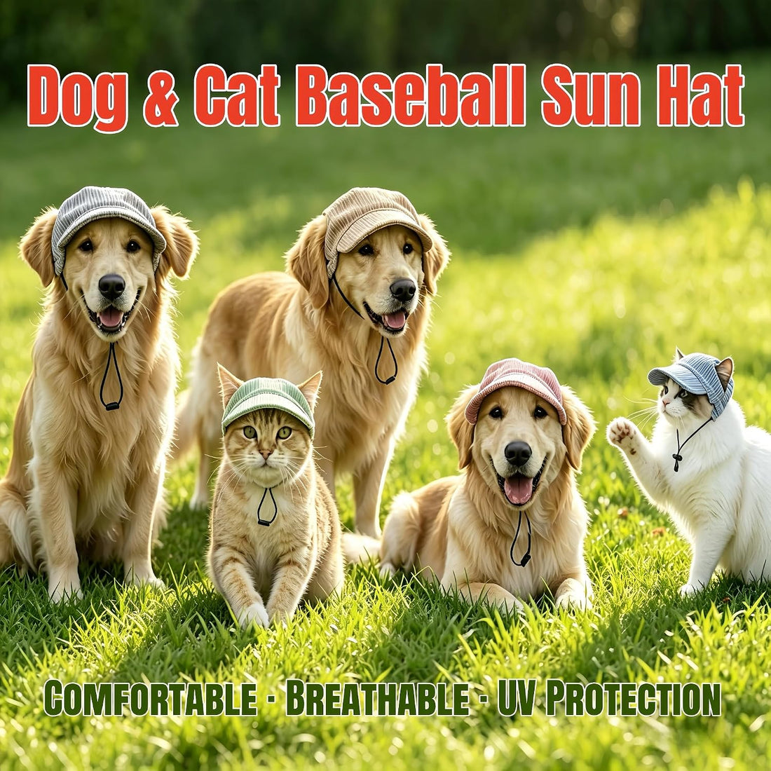 Dog Baseball Cap with Ear Holes,Breathable UV Protection Dog Sun