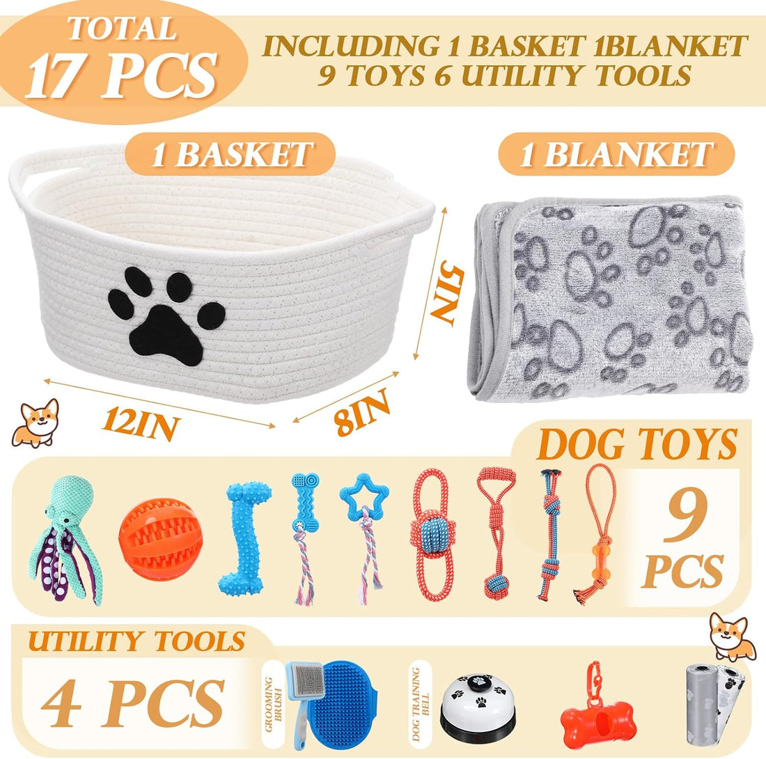Zopeal 17 Pcs Puppy Gift Set, Dog Toy & Essentials Bundle