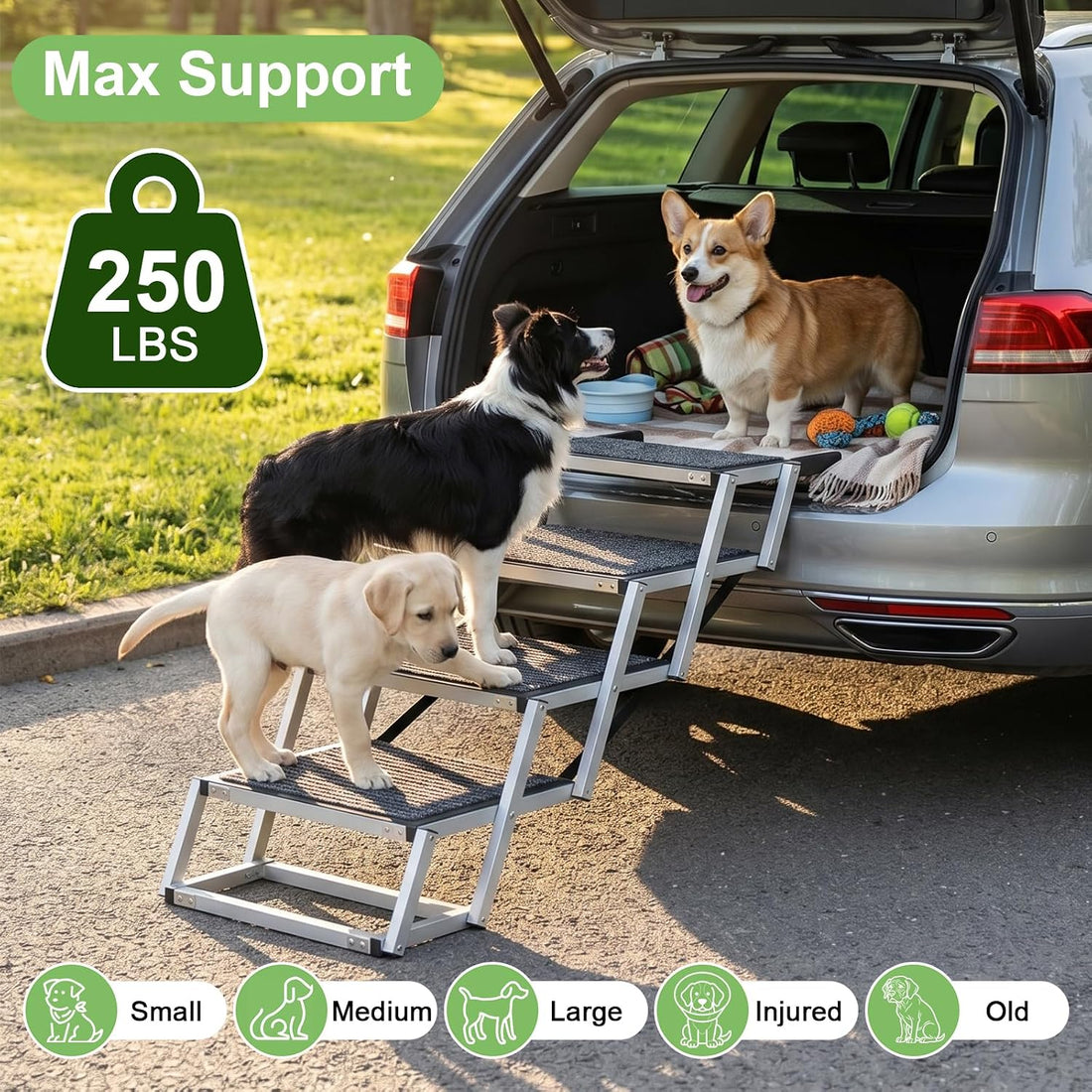 Dog Stairs for Large Dogs Extra Wide 20",Foldable Dog Ramp for Car