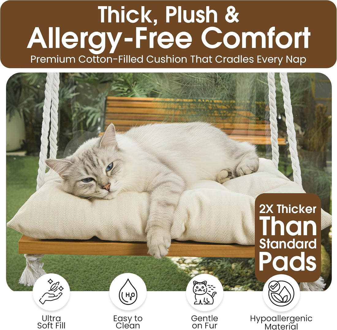 Cat Window Perch, Indoor Hammock Bed with Solid Pine Wood