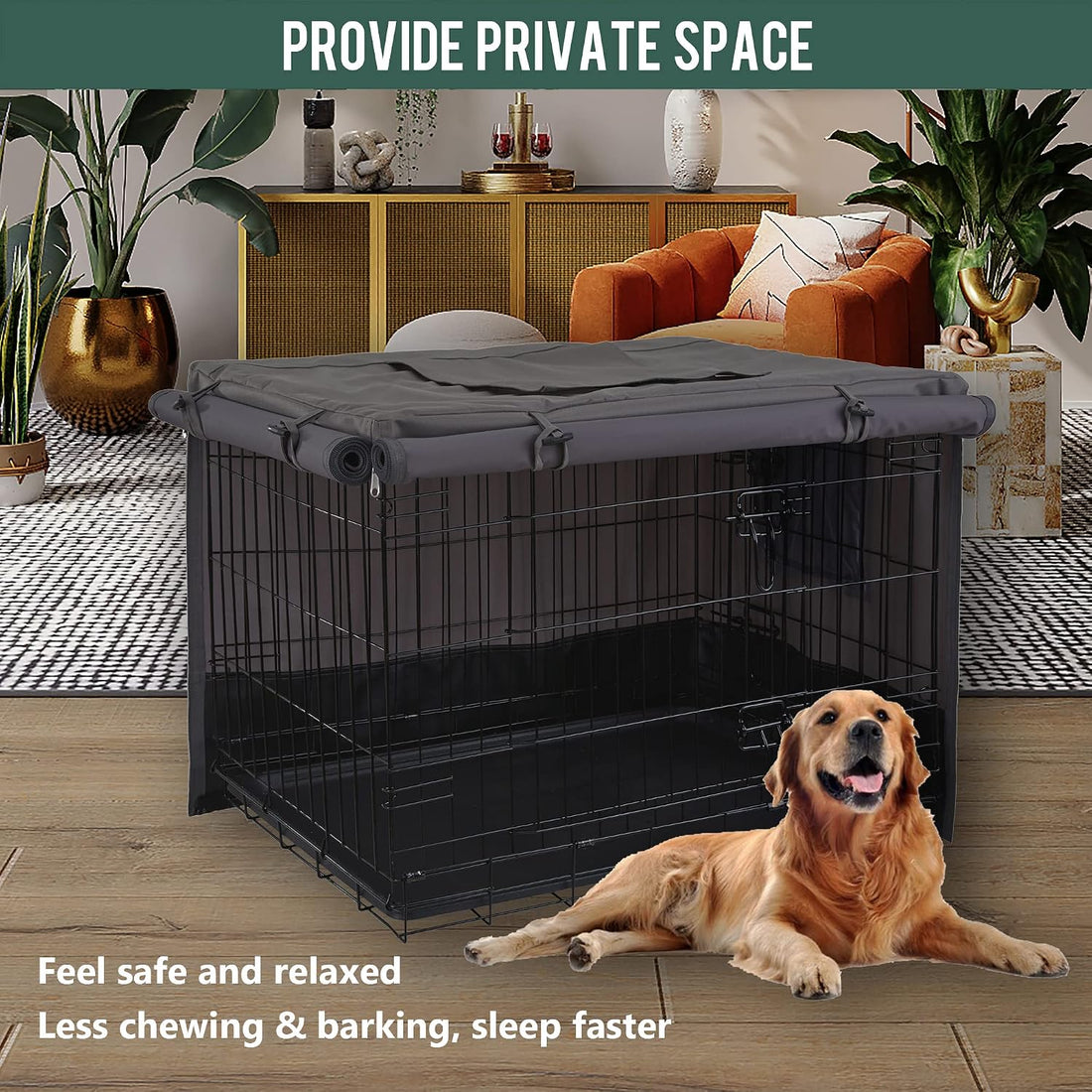 Rachmi 48" 600D Canvas Privacy Dog Crate Cover