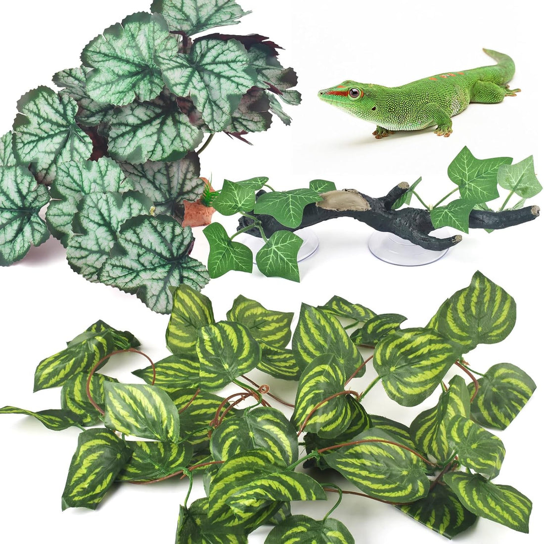 KATUMO 3PCS Reptile Plants, Terrarium Plant Artificial Decor