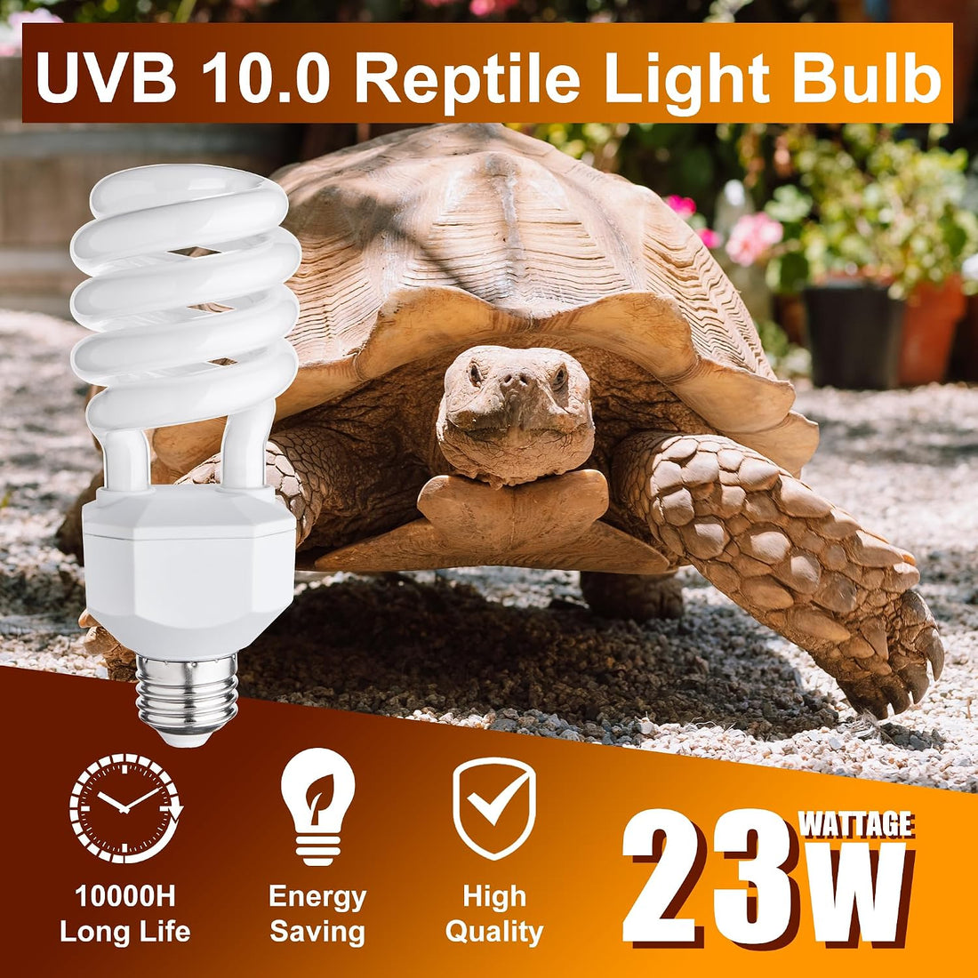 UVB Reptile Light Bulb 10.0, 23W UV Spiral Compact Florescent