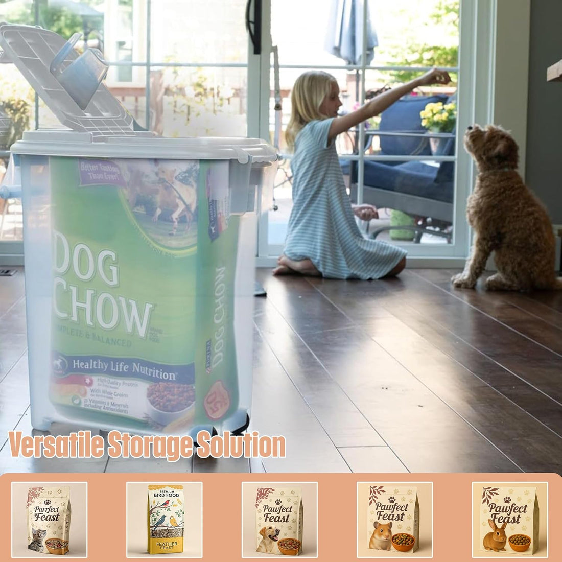 Buddeez Airtight Rolling Pet Food Storage Container, 50 Quart