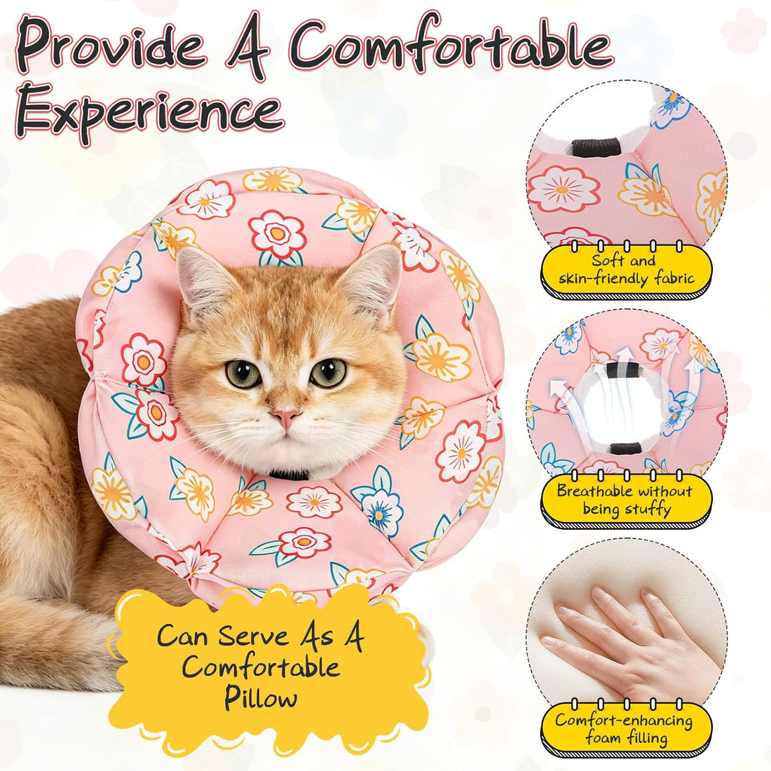 EXPAWLORER Cat Cone Collar Soft,Adjustable Waterproof Flower Style