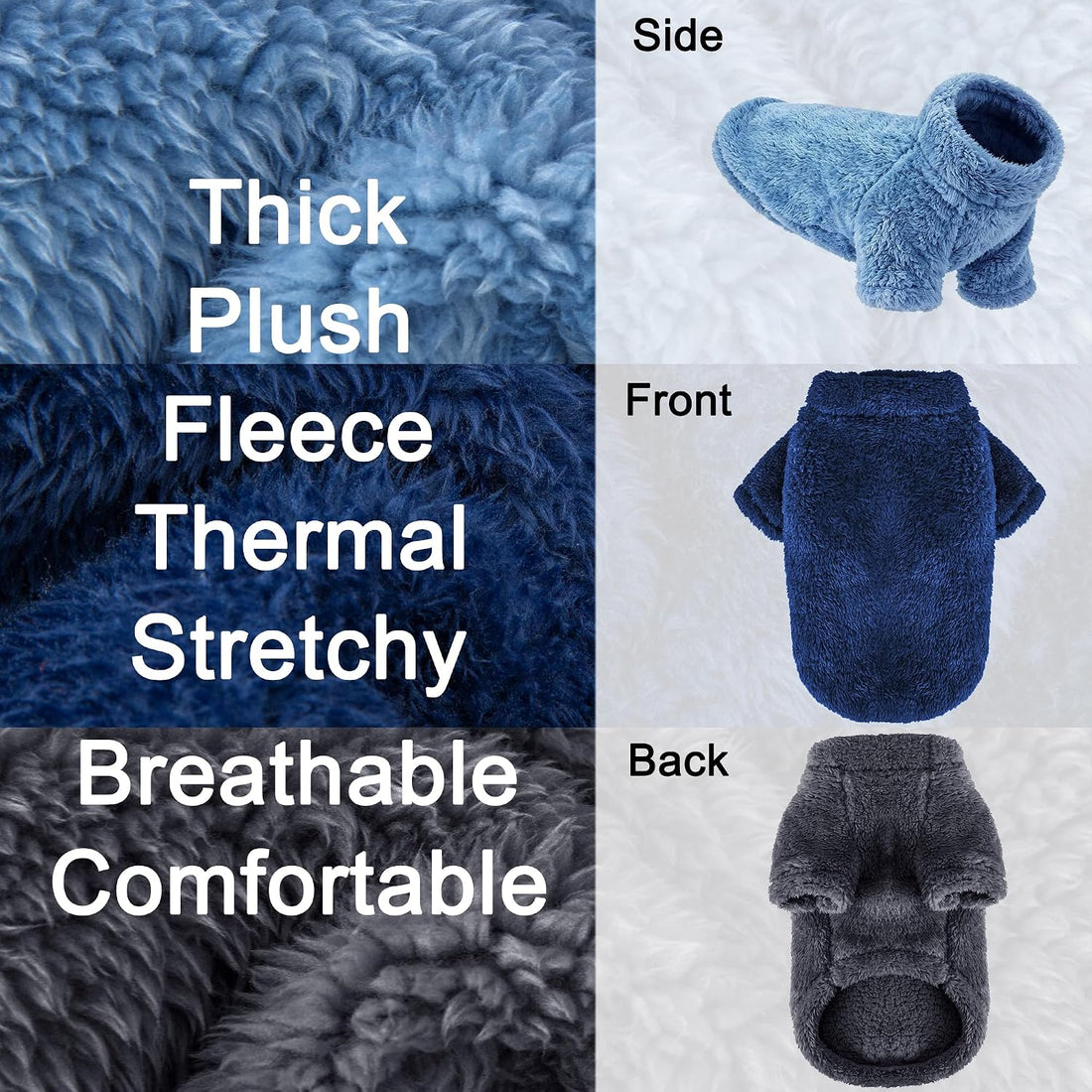 Dog Sweater, 3 Pack Warm Plush Fleece Dog Sweaters for Small Dogs
