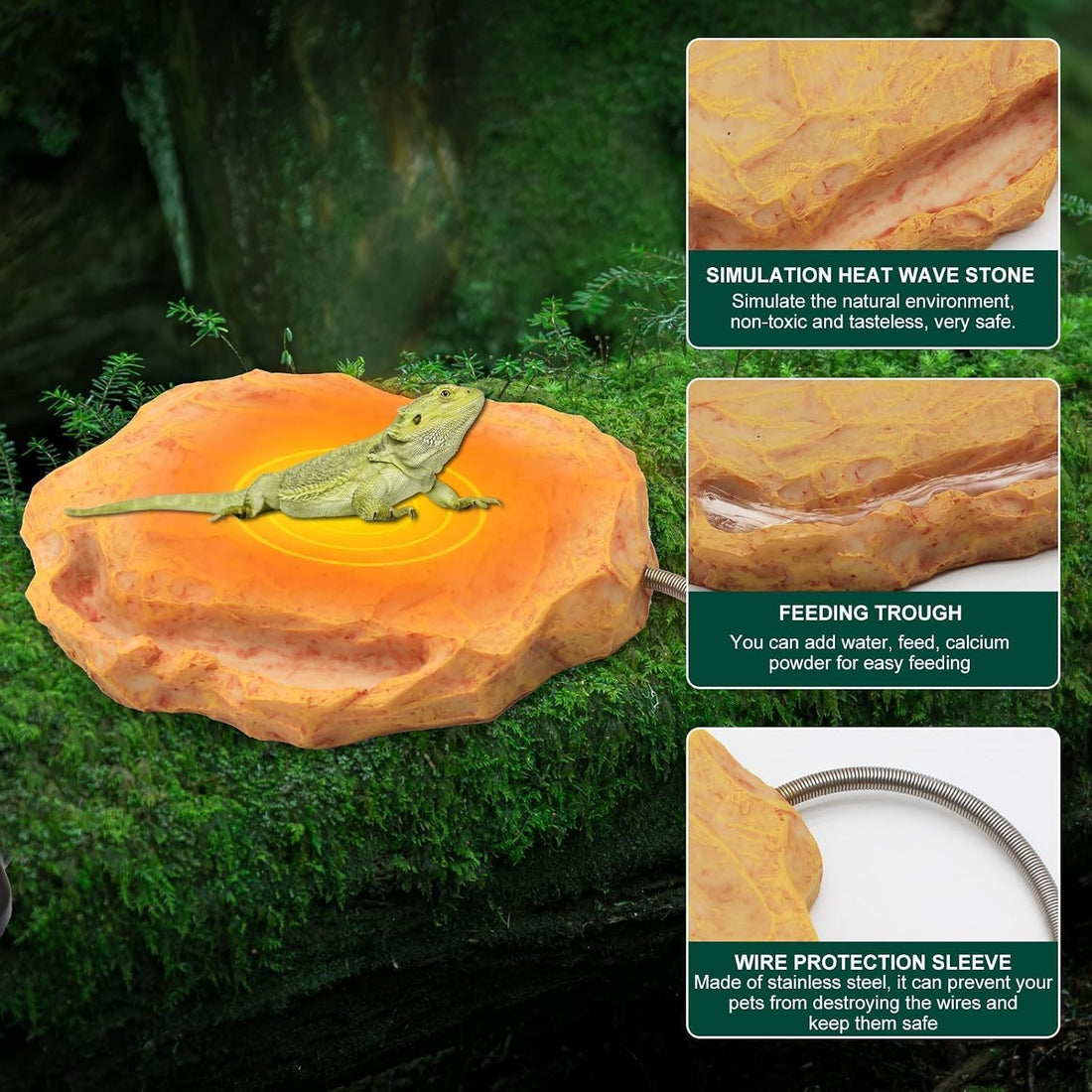 Heat Rocks for Reptiles Heat Rock with Feeding Trough & Temperature