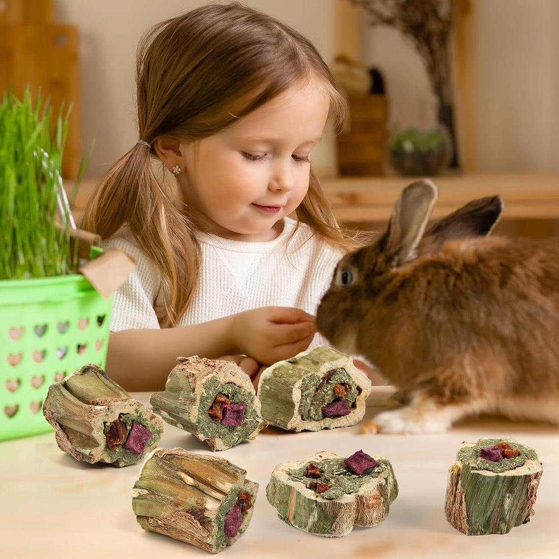 Abizoo Rabbit Chew Toys for Bunny Natural Papaya Wood Chew Treats