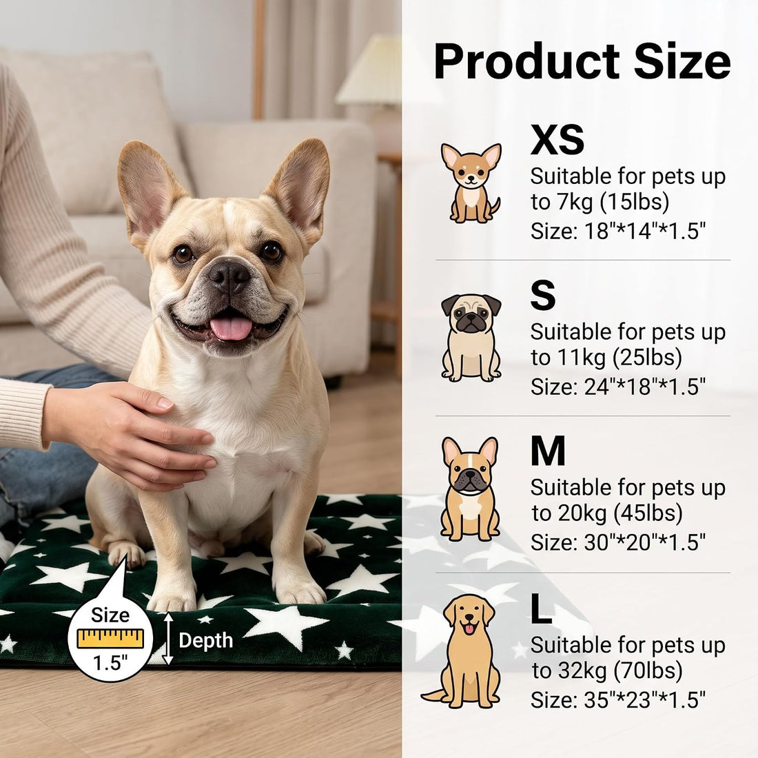 Dog Bed Mat,Reversible & Ultra Soft Kennel Pad-Machine Washable Pet