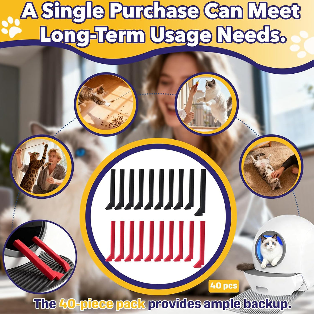 40 Packs Foam Seals, Compatible with Els Pet Litter Box, Red & Black