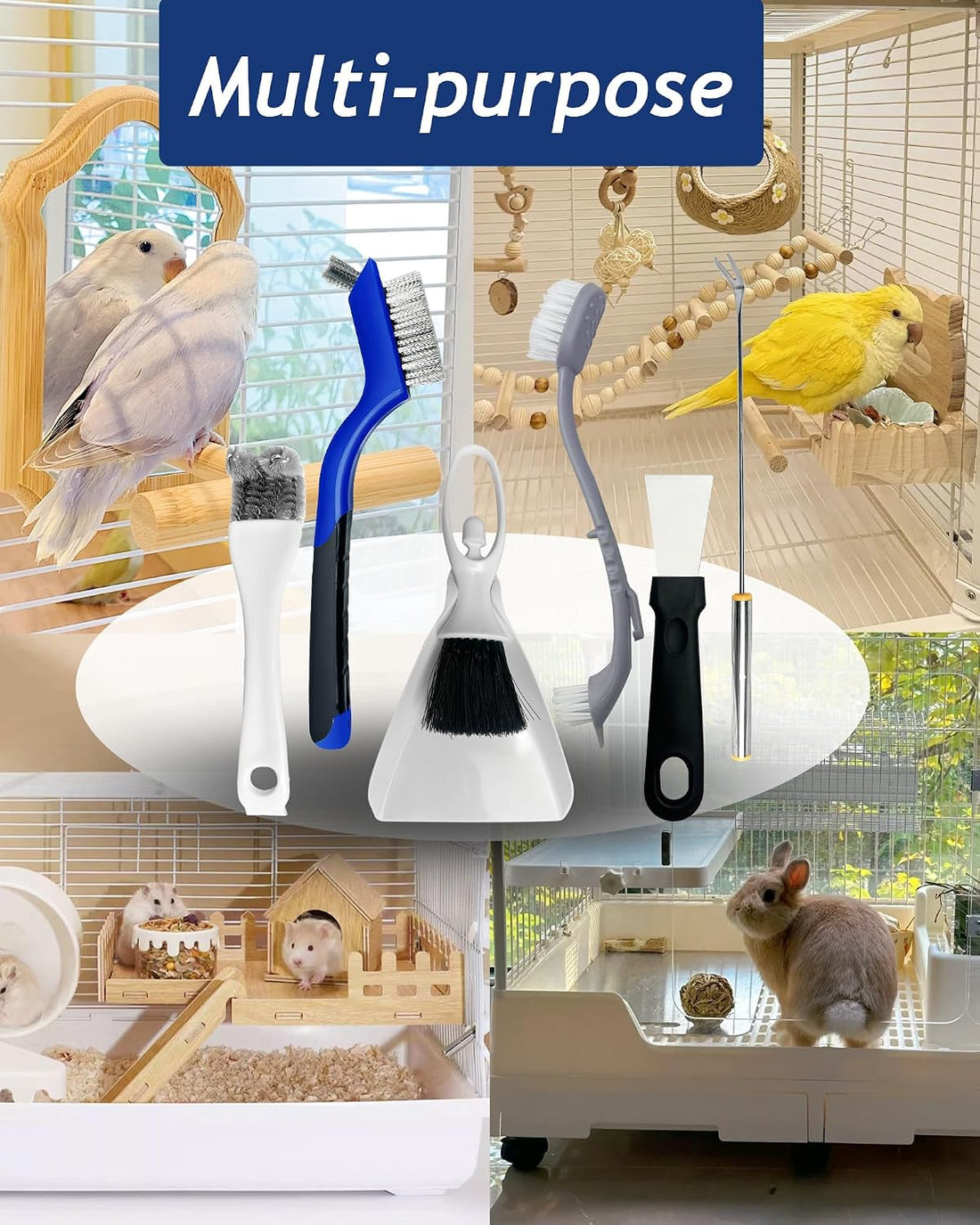 Upgrade 6PCS Cage Cleaner Set,2-in-1 Stainless Steel Pet Cage