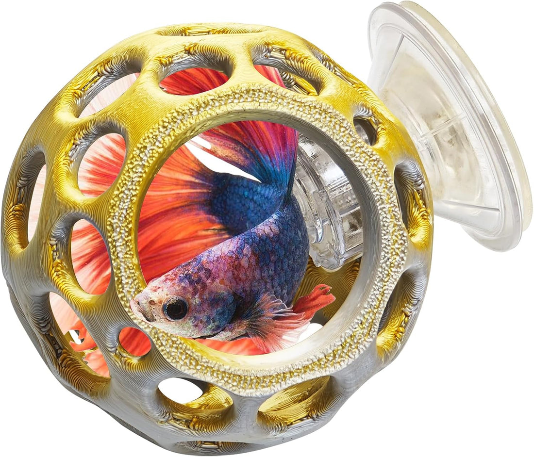 Fhiny Betta Tunnel, Aquarium Betta Fish Hideout with Suction Cup Fish
