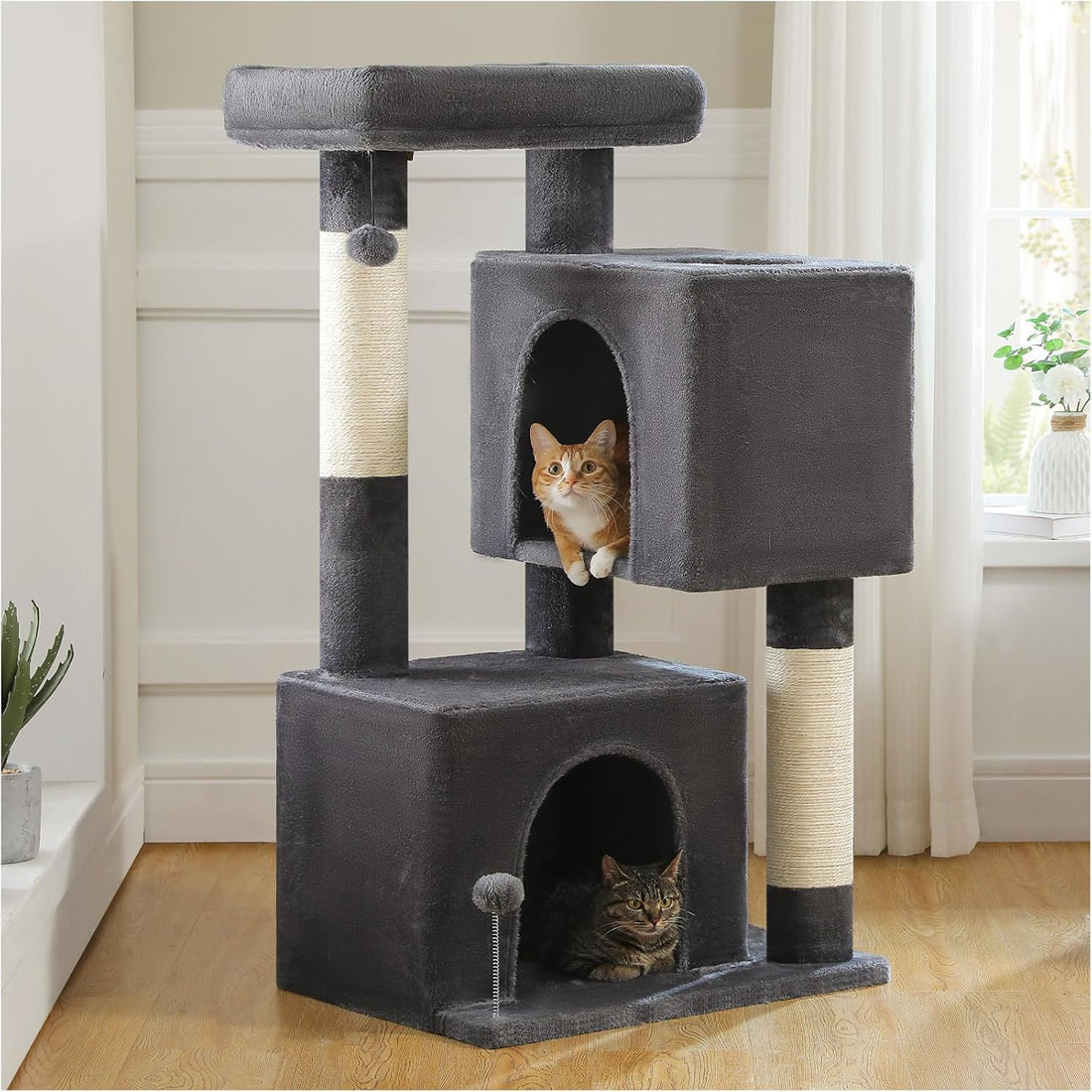 XL Cat Tree 44" Cat Tower for Large Cats 20 lbs, 2 Spacious Caves