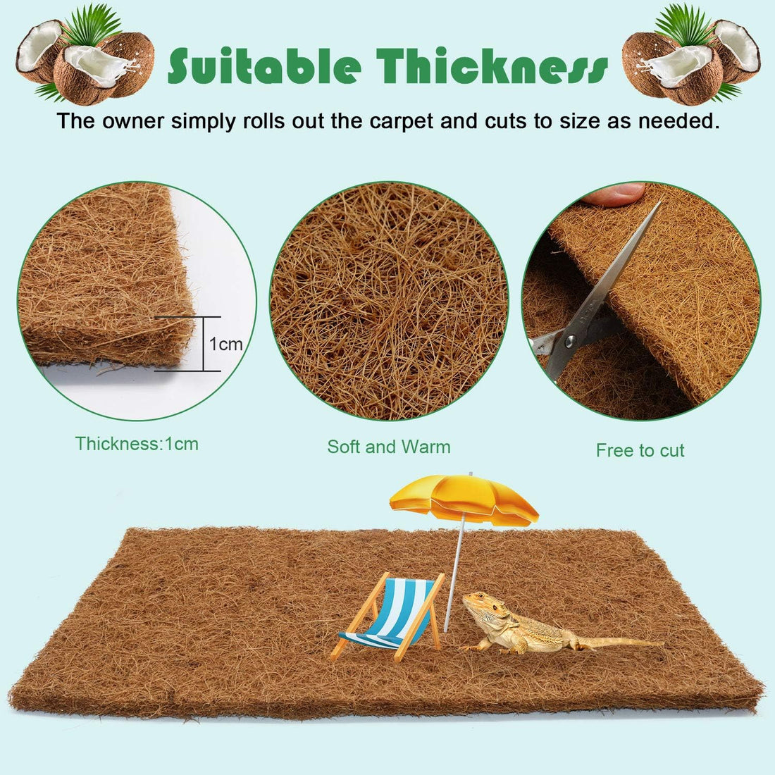 BWOGUE Reptile Carpet, 3 Pack Coconut Fiber Tortoise Carpet