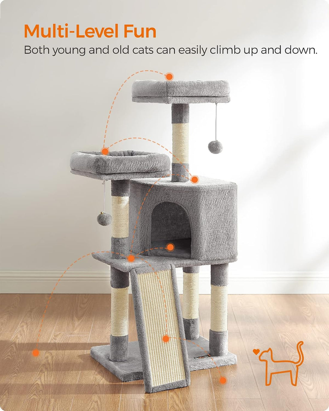 Feandrea Cat Tree, 45.3-Inch Cat Tower