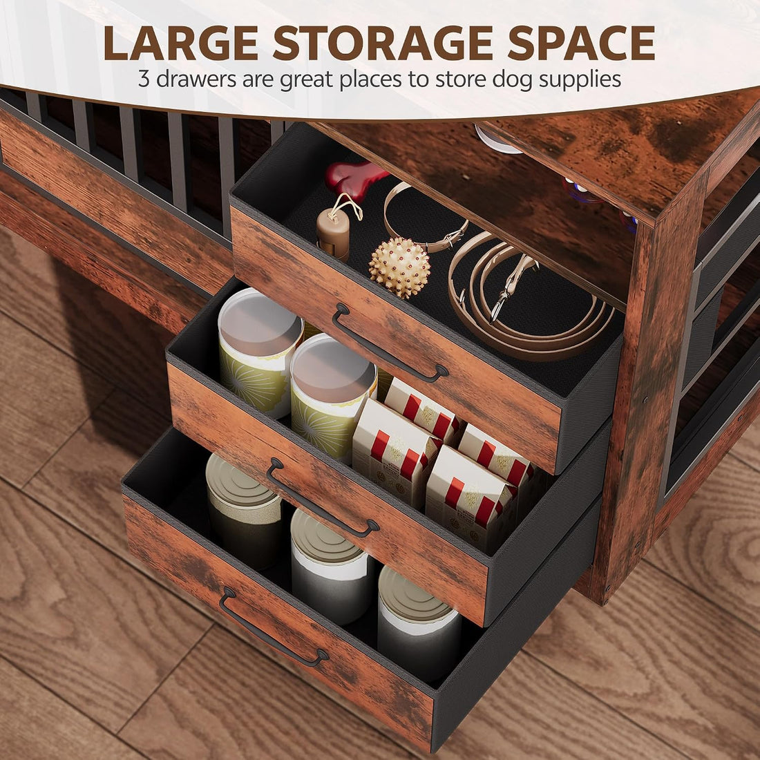 68.9" Double Dog Crate Furniture, Dog Crate for 2 Dogs Brown
