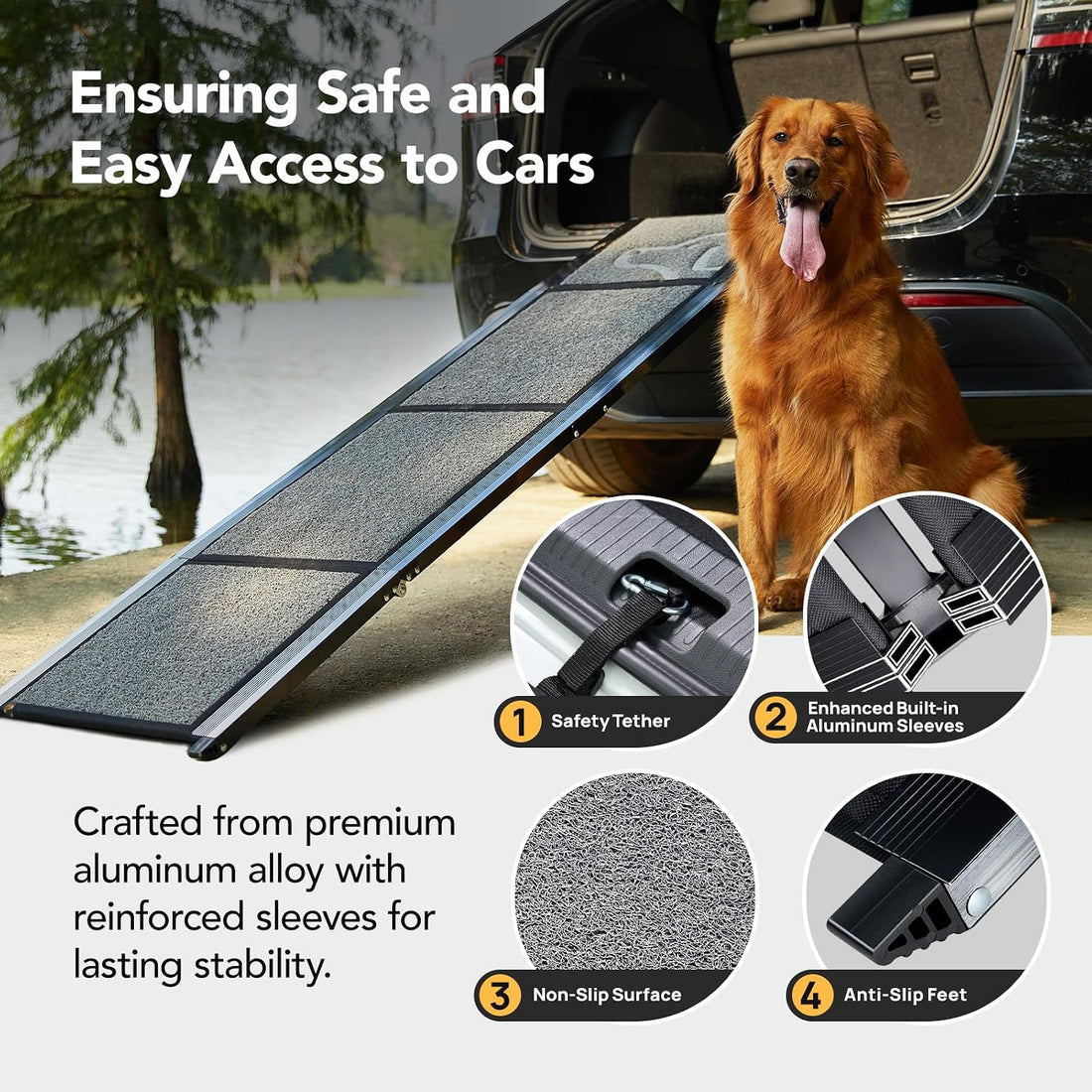 PetThem Dog Ramp for Cars, 71" L × 17.2" W, Extra-Long Foldable