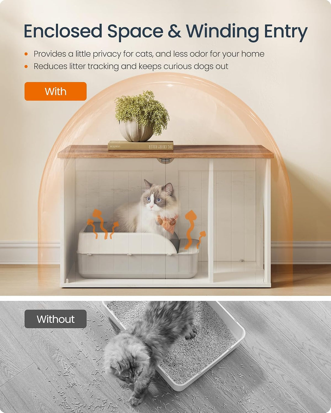 SONGMICS HOME Toolless Assembly Litter Box Enclosure, Cat House