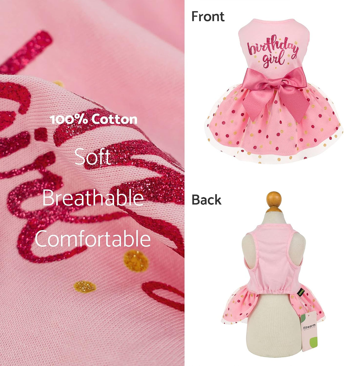 Fitwarm Birthday Girl Dog Tulle Dress, Dog Clothes for Small Dogs Girl