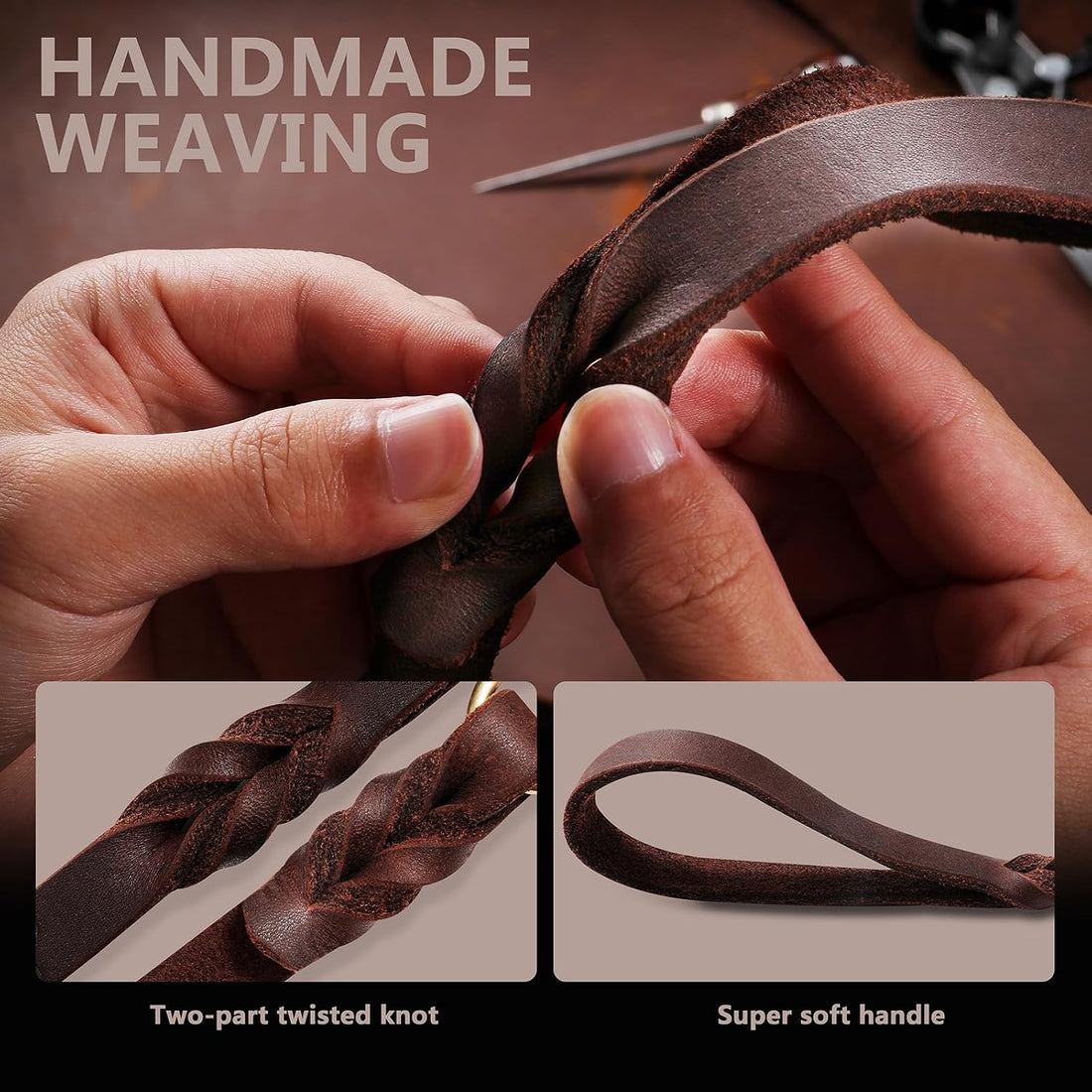 QUMY Leather Dog Leash 6ft, Heavy Duty Dog Training Leash for Large