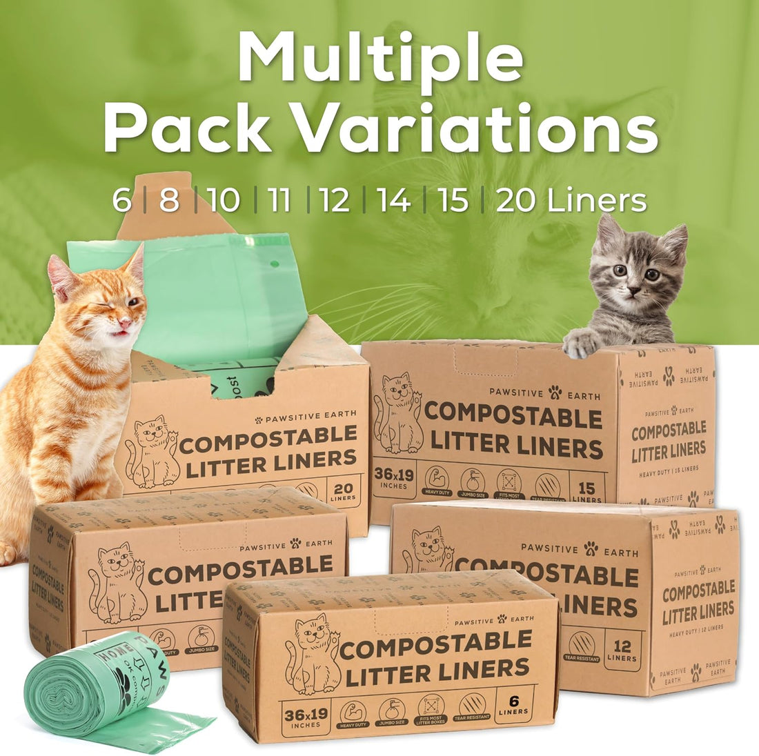 Cat Litter Box Liners 100% Compostable - Drawstring Close - 20 Count