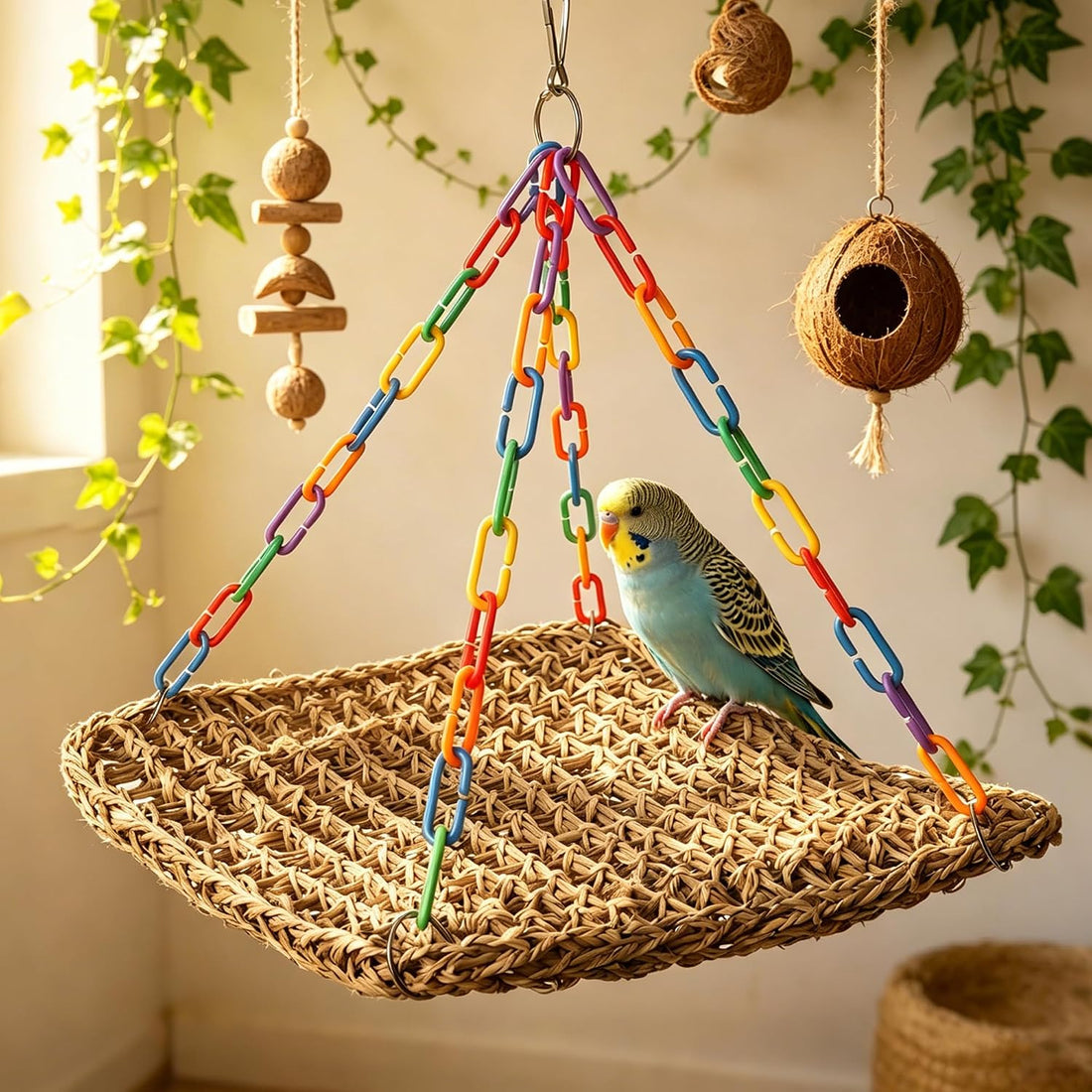 Natural Seagrass Bird Hammock for Cage, Parrot Climbing Hammock