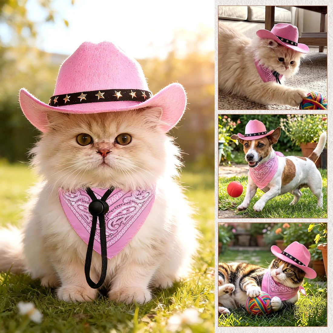 Pet Cowboy Costume, Dog Cowboy Hat with Bandana Scarf