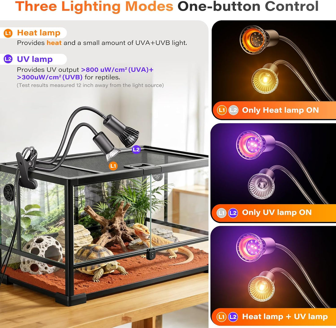 UV Reptile Heat Lamp, UVA UVB Reptile Light with Clamp