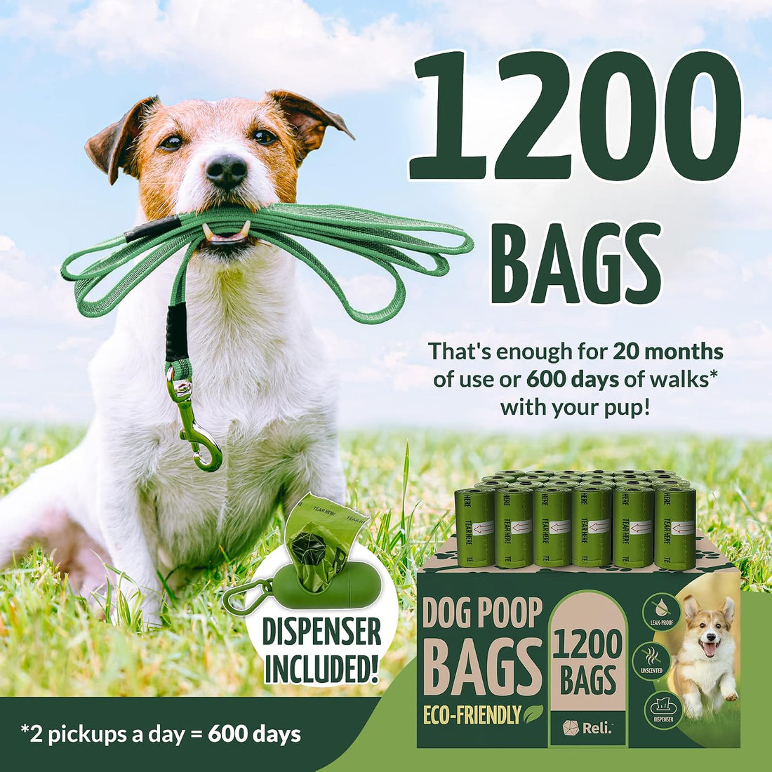 Reli. Biodegradable Dog Poop Bags w/Holder