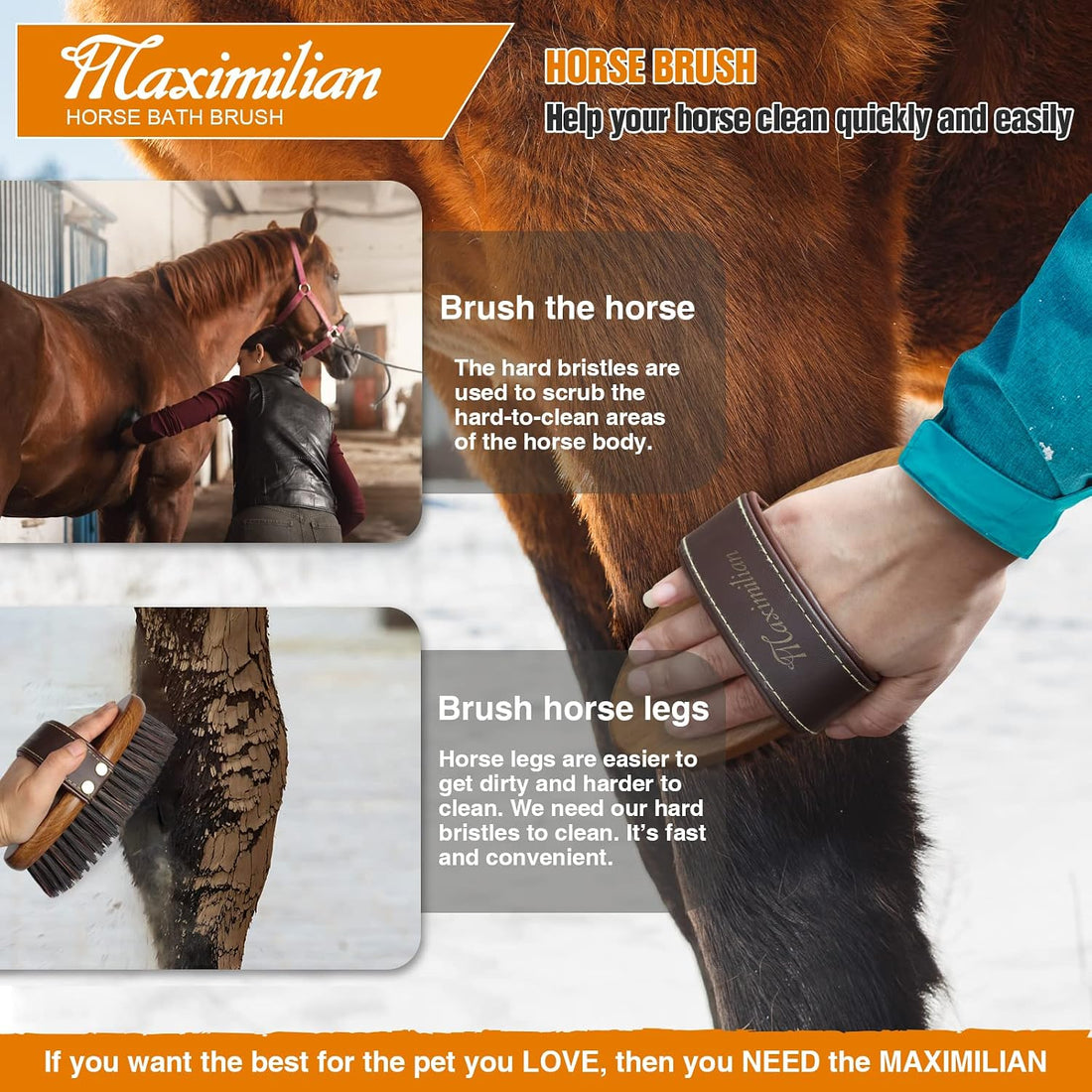 MAXIMILIAN Handmade Horse Brush Professional Horse Brushes