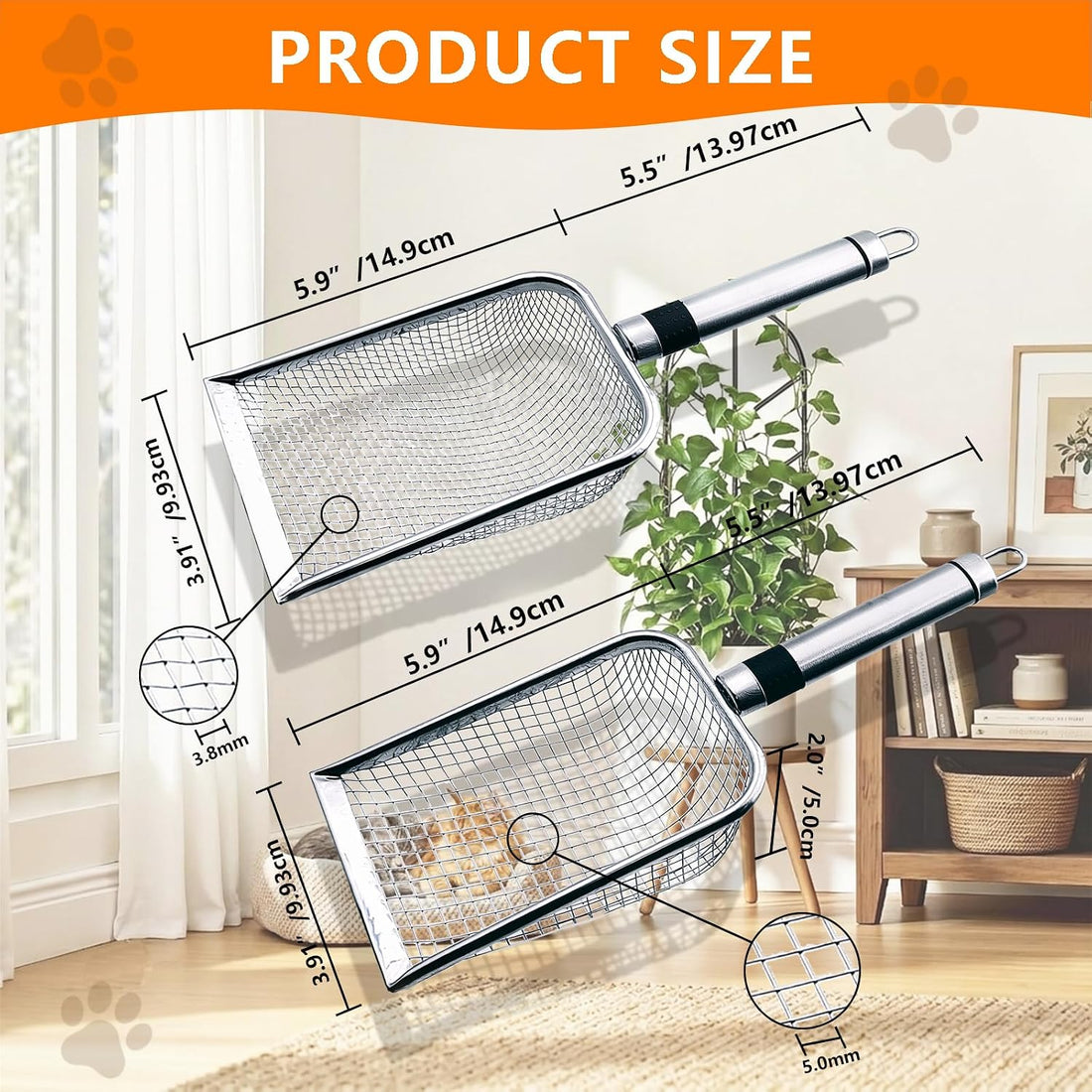 Cat Litter Scoop 2 Pack, Stainless Steel Handle
